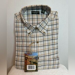 Mountain Ridge Men's Casual Plaid Long sleeve Shirt - Tan and Gray- Medium